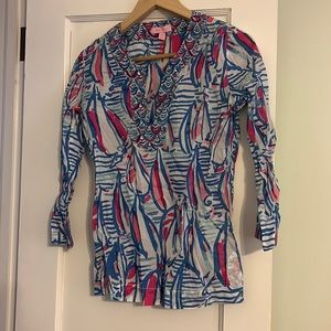 Lilly Pulitzer Red Right Return Sarasota Tunic XS Sailboat Print Pink White Blue